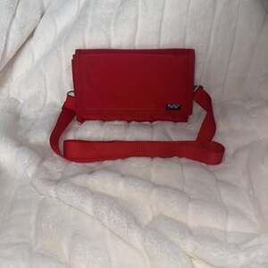Vintage 80s Mundi Red Nylon Folding Crossbody Velcro Purse With Many Compartment